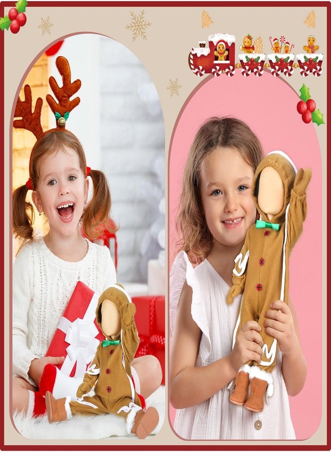 Fourluoo 1 Sets Christmas Doll Clothes 18 Inch Gingerbread Man for 18 Inch Doll Costume Outfits Accessories Xmas Gifts(Khaki) - Image 4